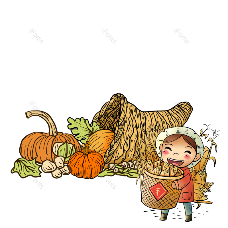 插画图片,丰收元素,南瓜PNG,手绘免抠素材